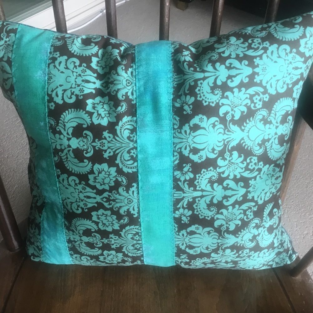 CLOSEOUT SALE $10 NWT Chocolate Brown & Teal Accent Pillow Handcraft